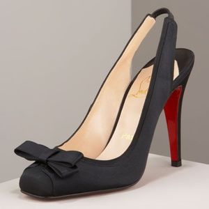 Christian Louboutin Black Satin Bow Slingback Pump